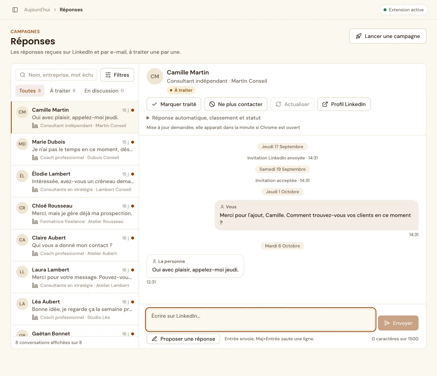 A conversation: the message thread and the reply box