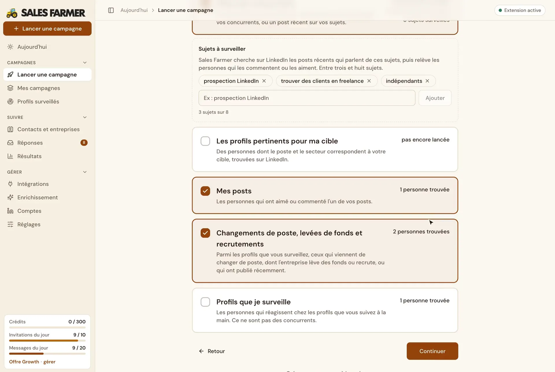 App screen: the people to contact, each with the reason they were spotted, their heat and their message